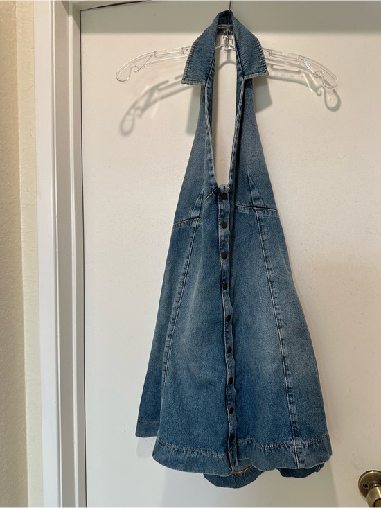 Free People Dresses & Skirts - Free People Denim Halter Button-Front Dress - Blue Size XS